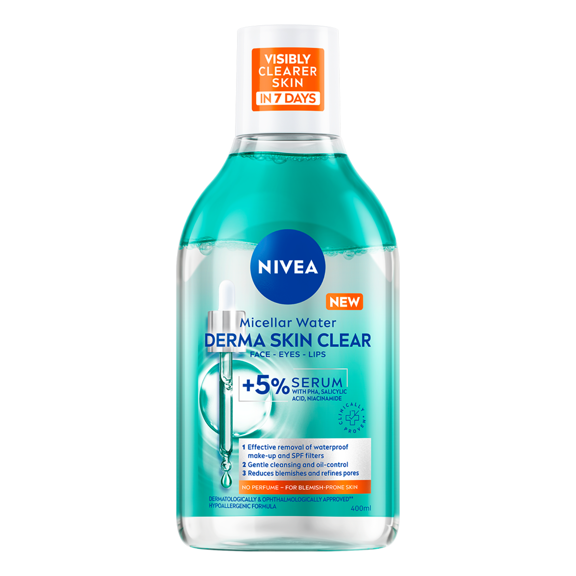 NIVEA DERMA SKIN CLEAR Мицеларна вода със серум, за кожа склонна към акне, 400мл.