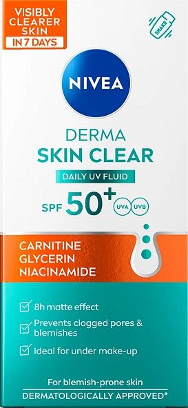 NIVEA DERMA SKIN CLEAR Флуид за лице SPF50+, 40мл.