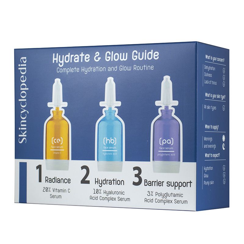 SKINCYCLOPEDIA HUDRATE&GLOW GUIDE Комплект от 3 серума за хидратираща и озаряваща грижа, 3x 15мл