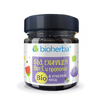 Бъз, Ехинацея, Витамин С и Прополис в Био Пчелен мед, Bioherba, 280 гр.