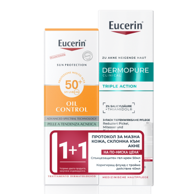 Eucerin DERMOPURE CLINICAL Коригиращ флуид с тройно действие+ Eucerin Oil Control Слънцезащитен гел-крем за лице за мазна кожа