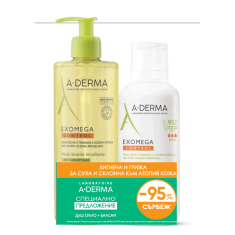 A-Derma Exomega Control Емолиентен балсам 400 ml + Емолиентно душ-олио 500 ml