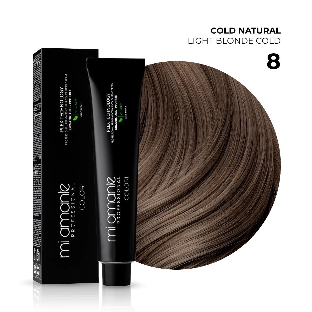 MI AMANTE COLORI 8 LIGHT BLONDE COLD Професионална боя за коса, 100мл.