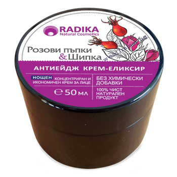 Нощен анти-ейдж крем-еликсир - с Розови пъпки и Шипка, Radika, 50 мл