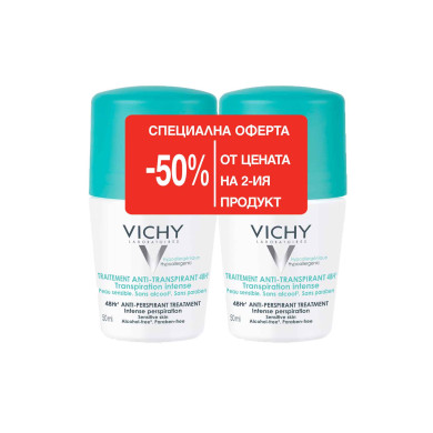 Vichy Дезодорант рол-он с 48 часа ефект против интензивно изпотяване 50 мл х 2 промо
