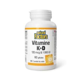Natural Factors Vitamin K+D /MK-7/ Подобрява усвояването на калций120 мкг/1000 IU х 60 капсули
