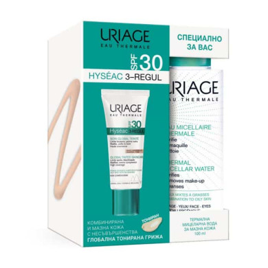 URIAGE HYSEAC - 3-REGUL ТОНИРАНА ГЛОБАЛНА ГРИЖА ЗА КОЖАТА SPF 30 40ml + Термална мицеларна вода 100мл Промо
