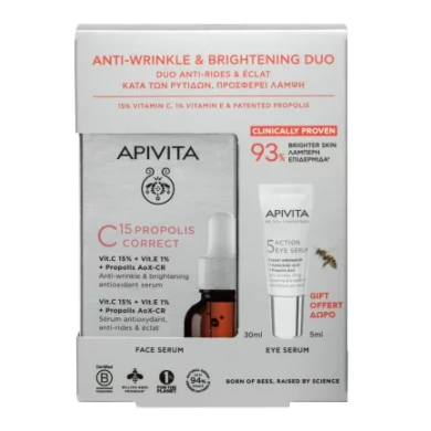 Apivita Дуо против бръчки и петна C15 Серум 30 ml + Околоочен крем 5 ml