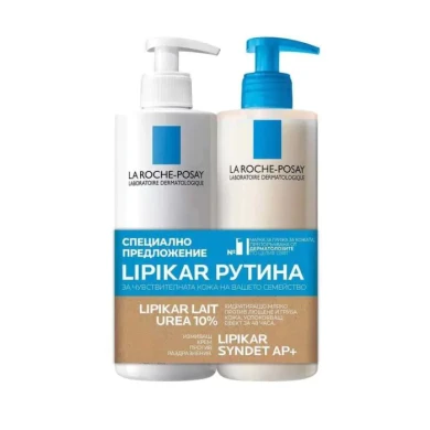 La Roche-Posay Lipikar Lait Urea 10% Мляко за тяло Урея 10% с тройно действие 400 мл + La Roche-Posay Lipikar Syndet AP+ Липидовъзстановяващ измиващ крем 400 мл Комплект