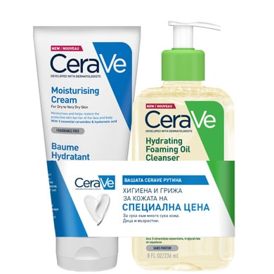 CeraVe КОМПЛЕКТ Хидратиращ крем 177 ml + Измиващо олио 236 ml