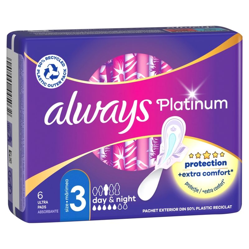 ALWAYS PLATINUM NIGHT Дамски превръзки, 6 бр.