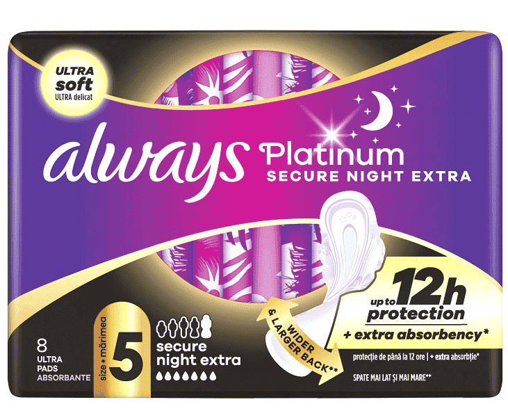 ALWAYS PLATINUM SECURE NIGHT EXTRA Нощни превръзки, 8бр.