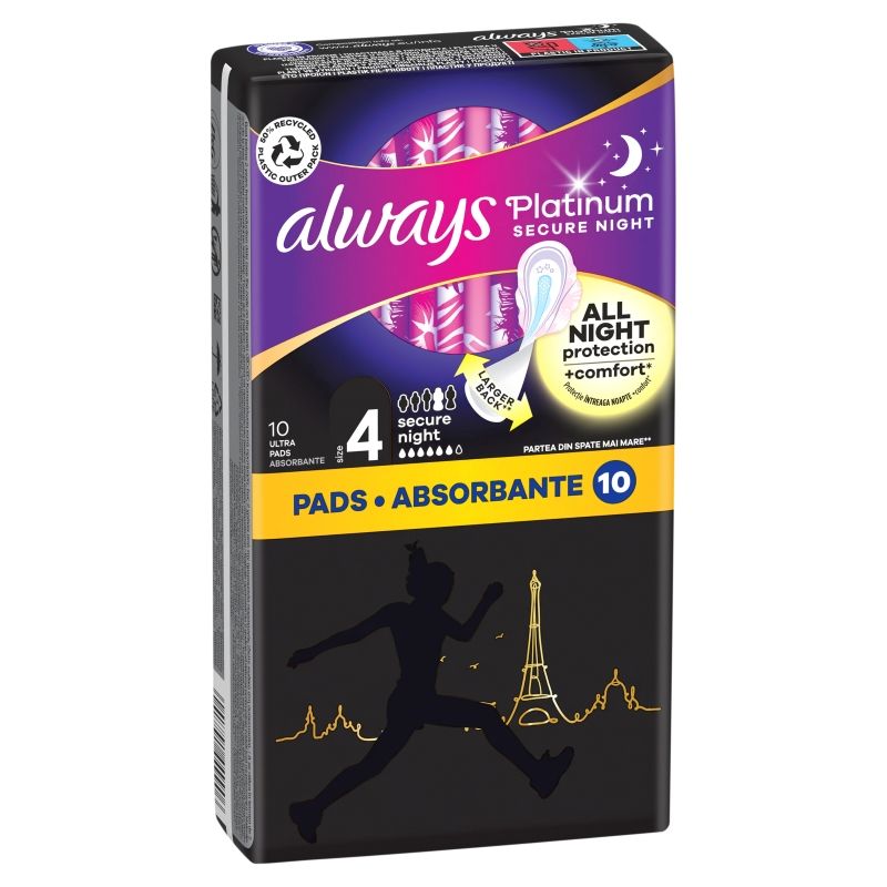 ALWAYS PLATINUM SECURE NIGHT Дамски превръзки, 10 бр.