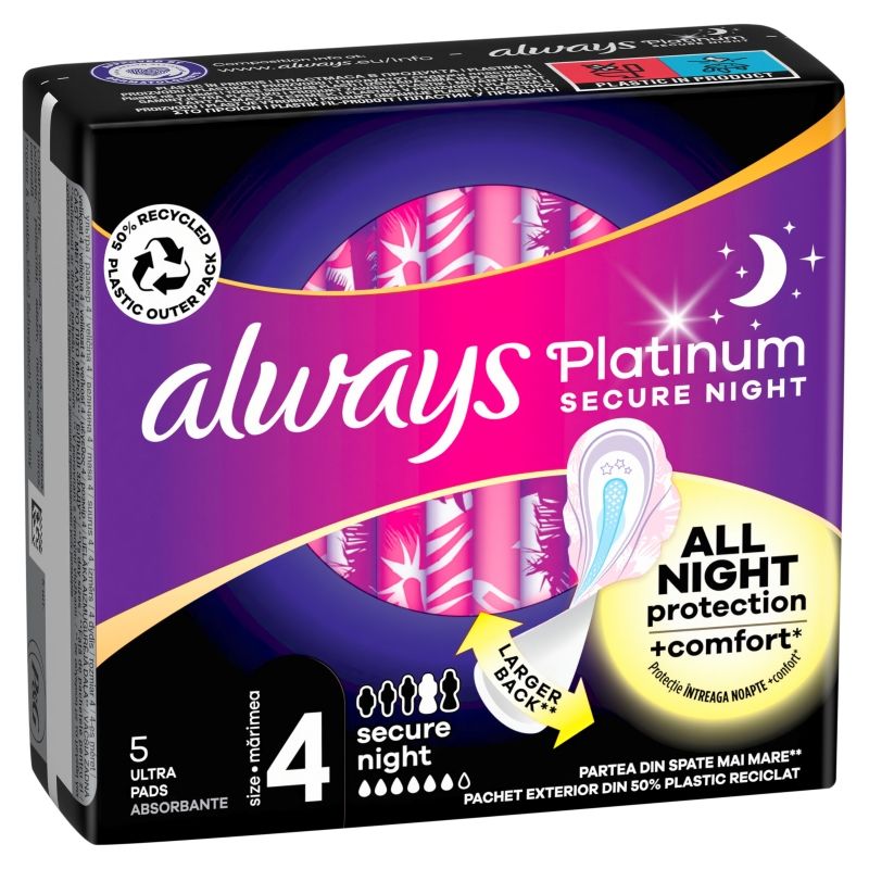 ALWAYS PLATINUM SECURE NIGHT Дамски превръзки, 5бр