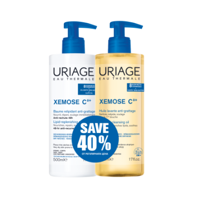 Uriage Xemose C8+ Липидовъзстановяващ балсам 500 ml + Измивно душ-олио 500 ml