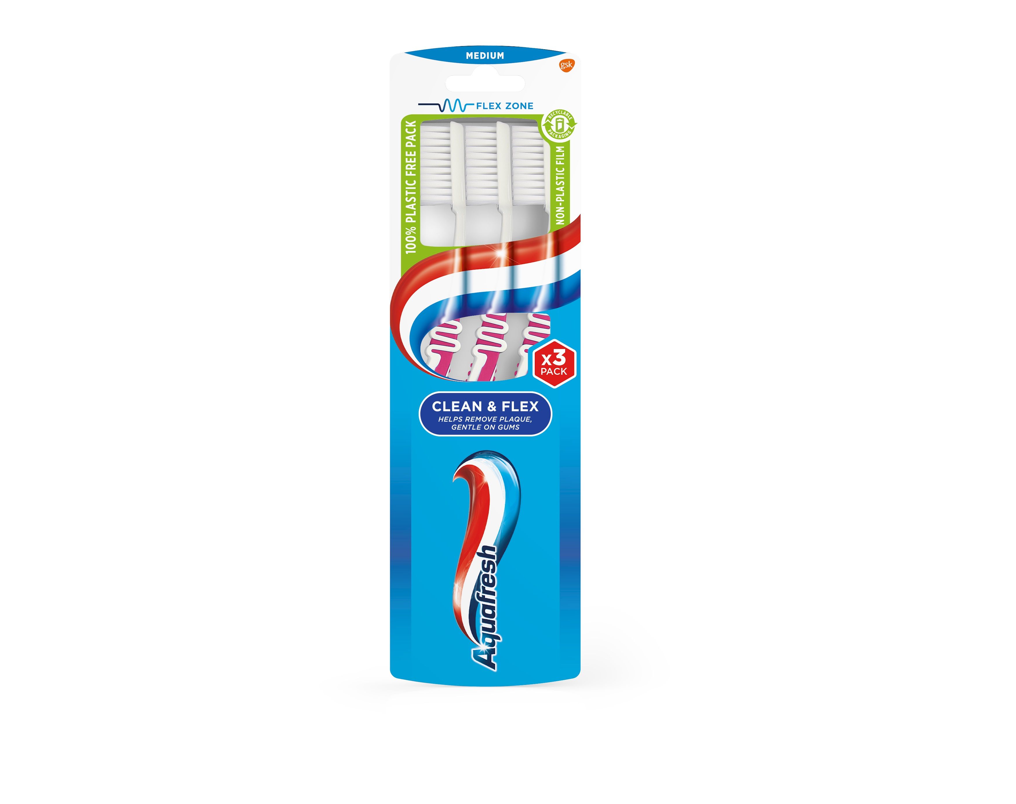 AQUAFRESH CLEAN & FLEX Четка за зъби Medium, 3 бр.