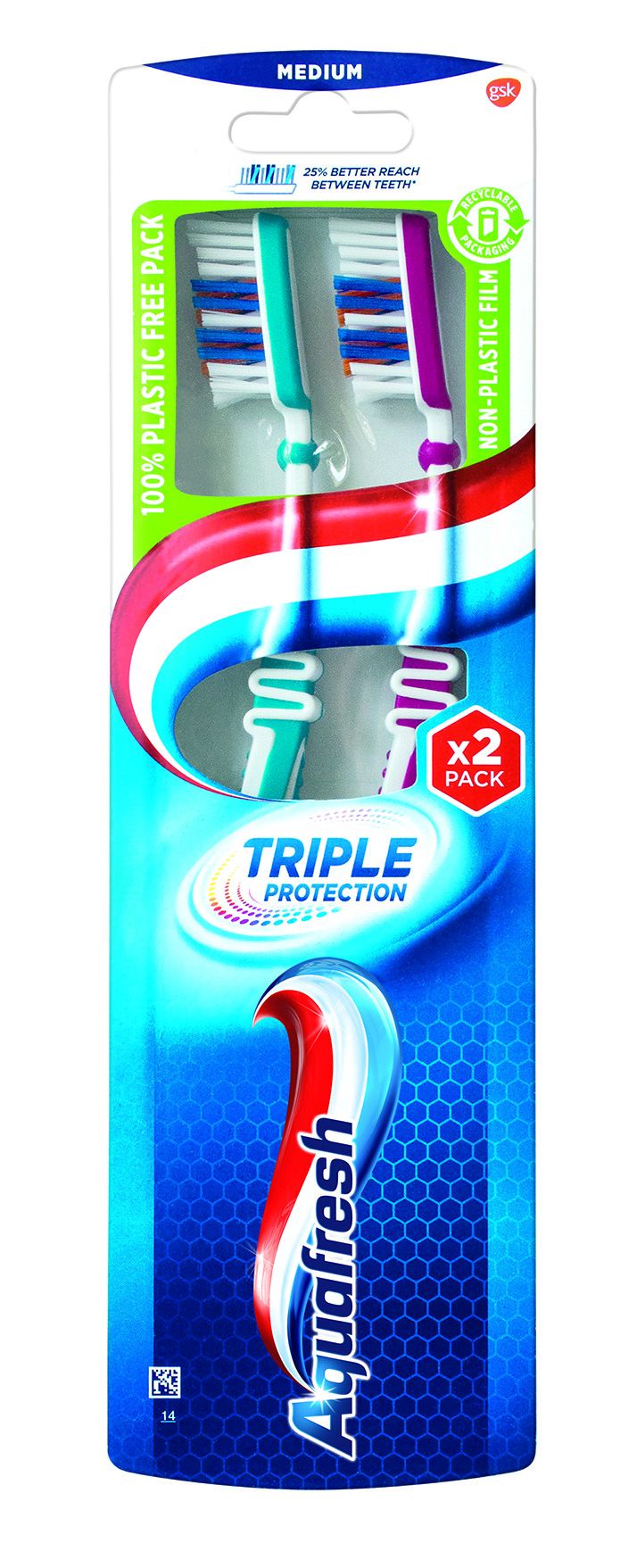 AQUAFRESH TRIPPLE PROTECTION Четка за зъби 1+1 бр.