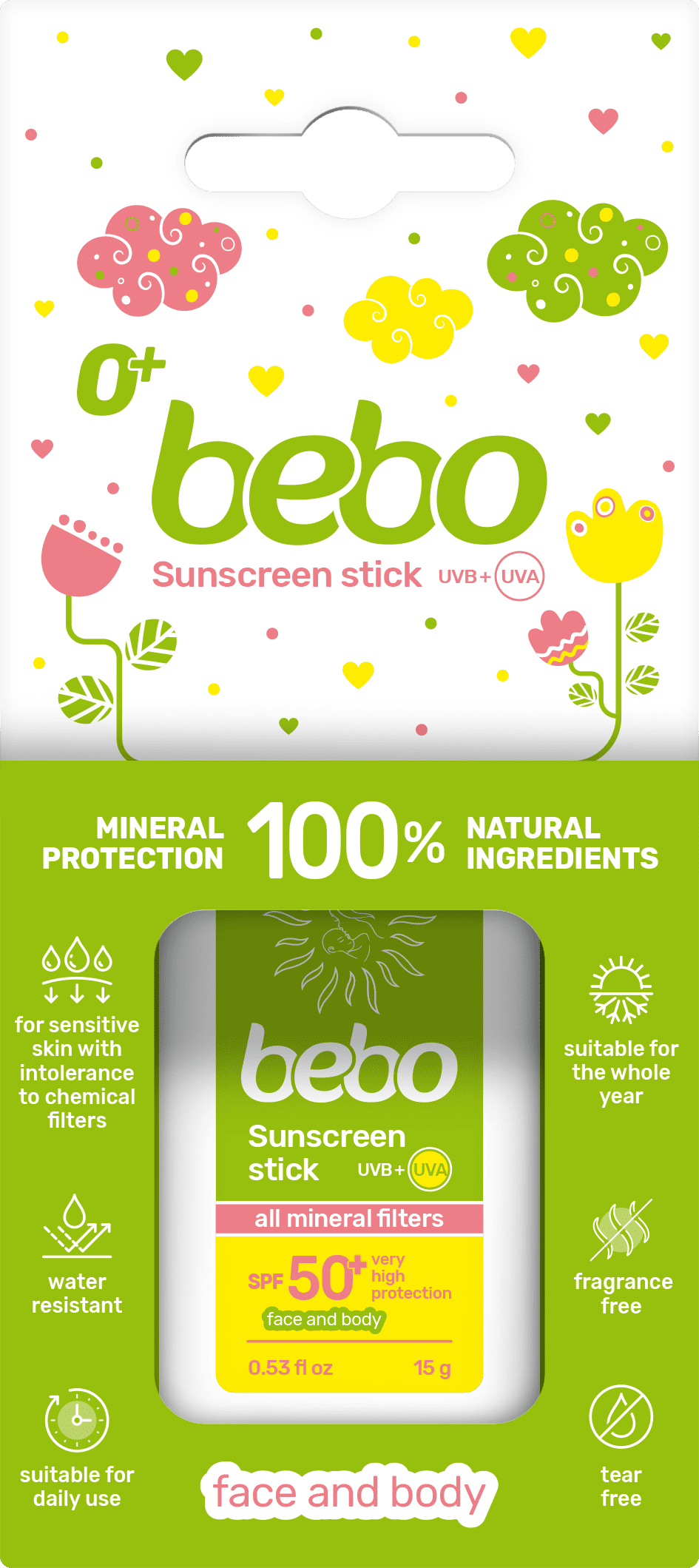 BEBO Слънцезащитен минерален стик за деца SPF 50+ 15г