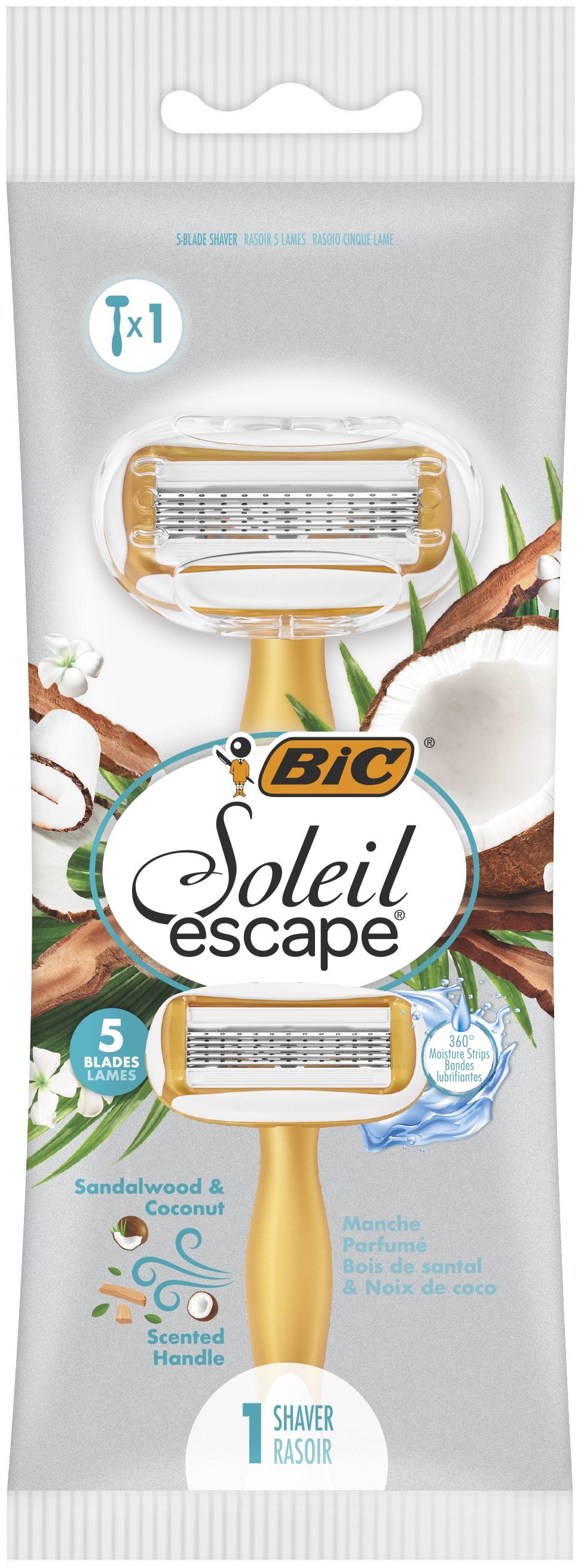 BIC SOLEL ESCAPE 5 Дамска еднократна самобръсначка кокос& сандалово дърво, 1 бр.