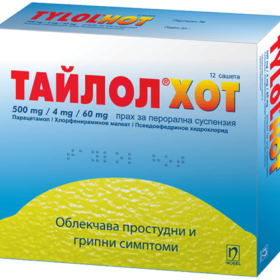 Тайлол Хот за възрастни при простудни и грипни симптоми с вкус на лимон х 12 бр Nobel Tylolhot