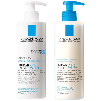 La Roche-Posay Lipikar Комплект - Измиващ крем и Балсам за лице и тяло, 2 x 400 ml