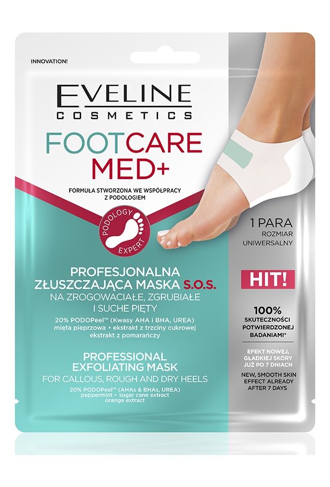 EVELINE FOOT CARE MED+ PROFESSIONAL Ексфолираща SOS текстилна маска за проблемни пети, 1 чифт.