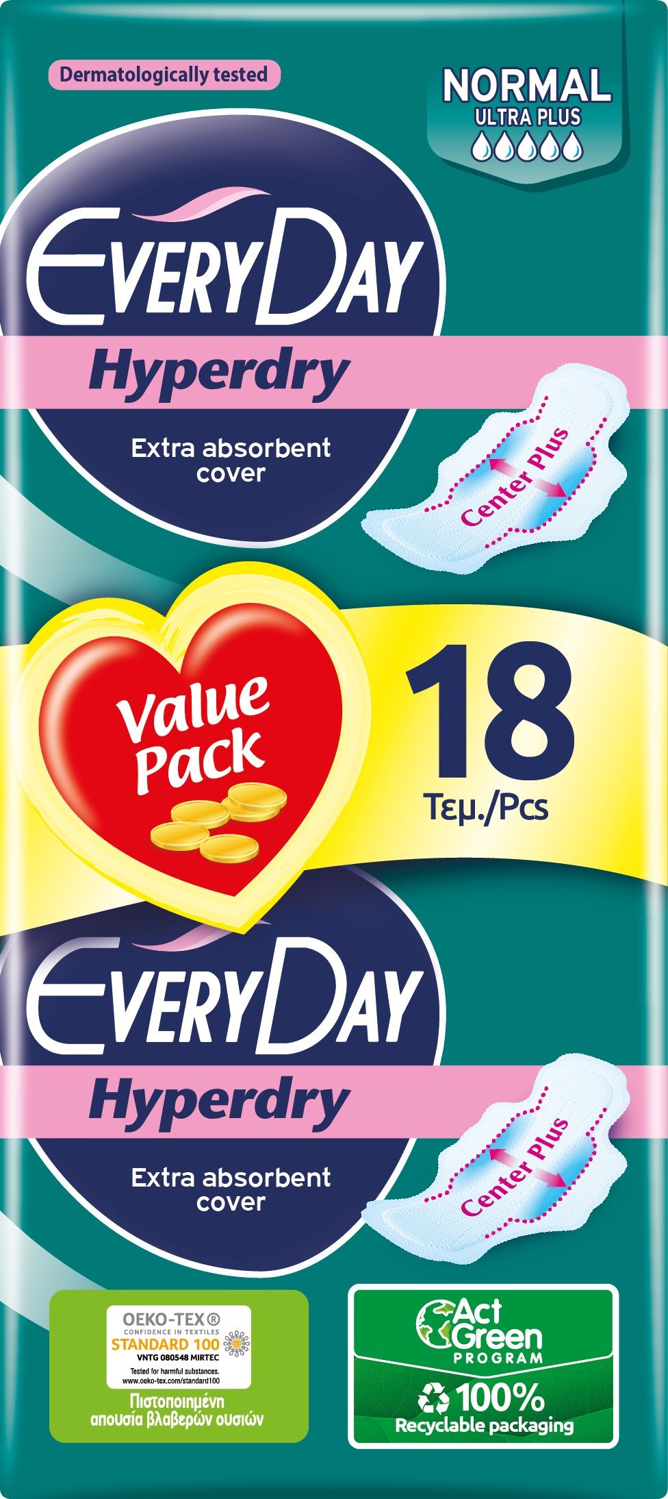 EVERYDAY HYPERDRY Дамски превръзки Normal, 18 бр.