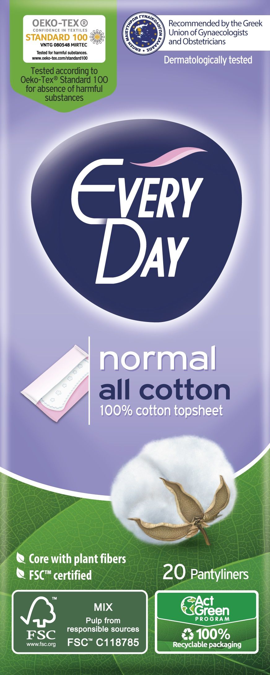 EVERYDAY NORMAL Ежедневни дамски превръзки all cotton, 20 бр.