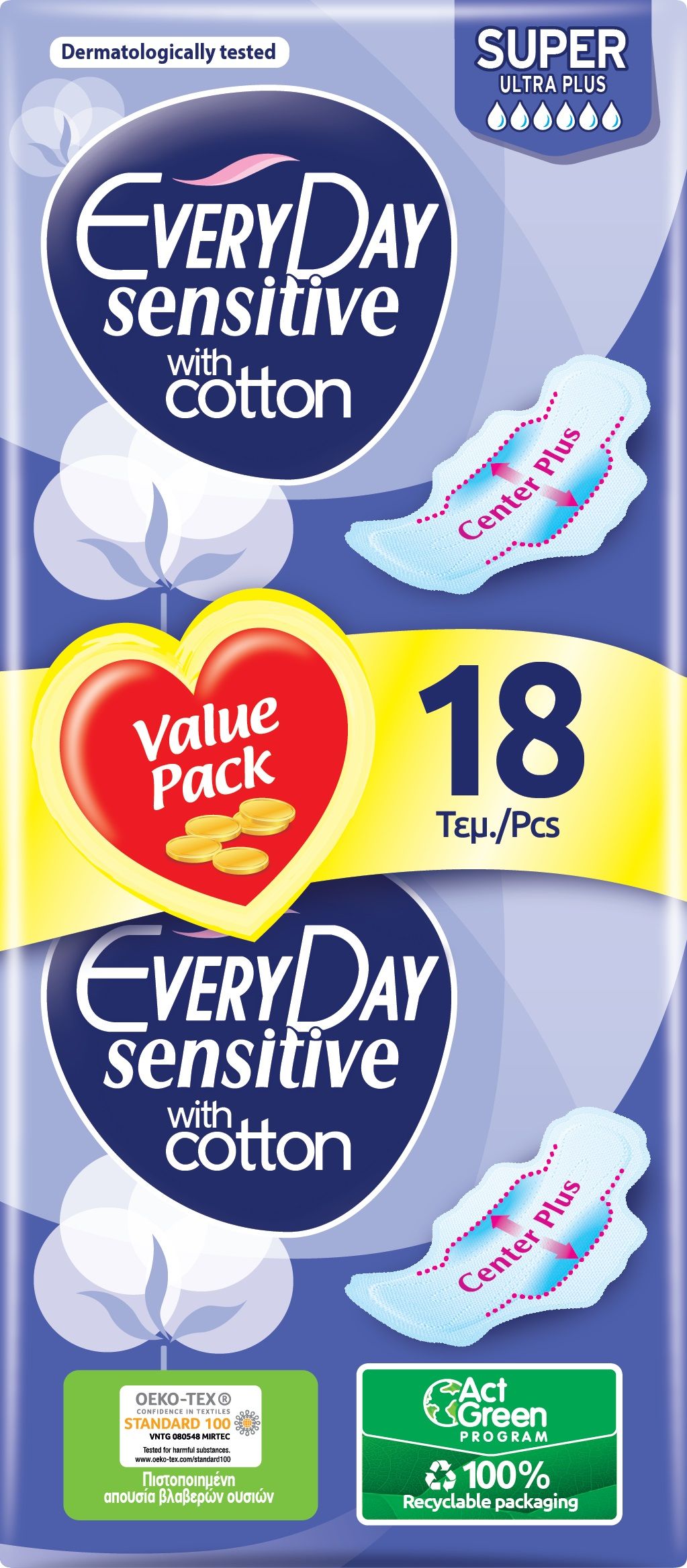 EVERYDAY SENSITIVE Дамски превръзки super, 18 бр.