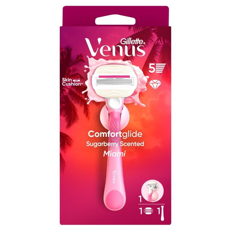 GILLETTE Venus ComfortGlide Sugarberry Scented Miami, 1бр. Дамска самобръсначка за многократна употреба, с поставка