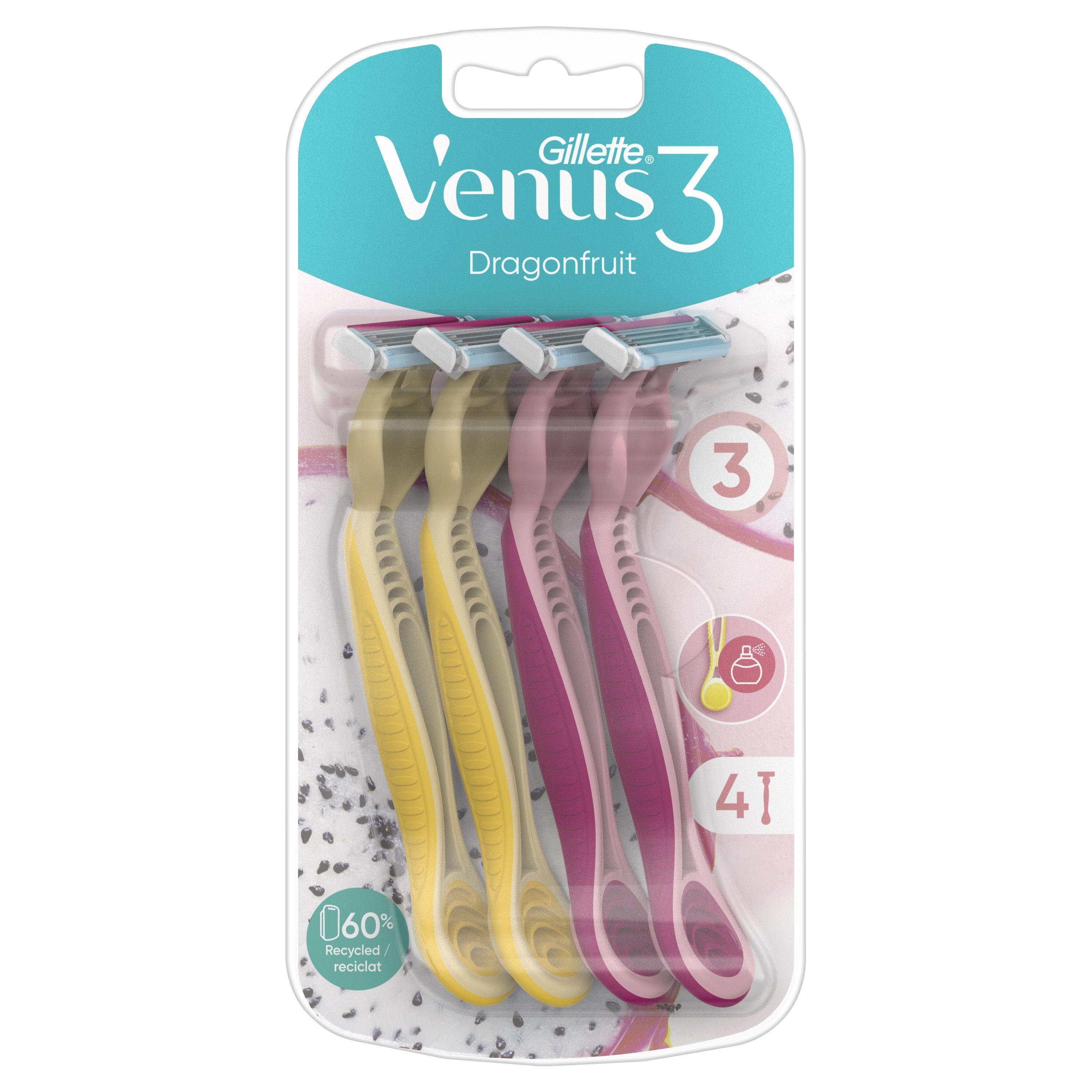 GILLETTE VENUS DRAGONFRUIT Дамска еднократна самобръсначка, 4 бр/оп