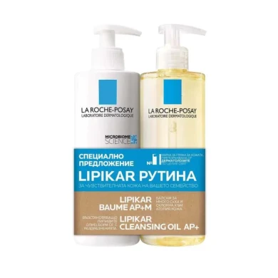 La Roche-Posay Lipikar AP+М Балсам против раздразнения 400 мл + La Roche-Posay Lipikar AP+ Липидовъзстановяващо измиващо олио за бебета, деца и възрастни 400 мл Комплект