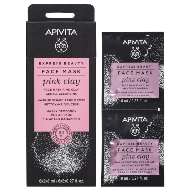 Apivita Express beauty Нежна почистваща маска за лице с розова глина 2х8мл