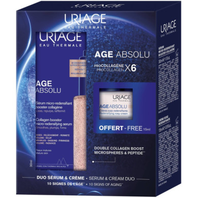 Uriage Age Absolu комплект Микро-скулптуриращ уплътняващ серум за лице x 30 мл + Уплътняващ дневен крем15 ml