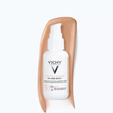 Vichy CAPITAL SOLEIL UV-AGE DAILY ТОНИРАН ФЛУИД ПРОТИВ ПОЯВА НА ПРИЗНАЦИТЕ НА ФОТОСТАРЕЕНЕ SPF50+ 40 ml