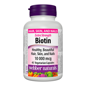 Биотин Extra Strength, Webber Naturals, 10000 mcg, 45 V-капс.