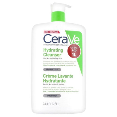 CeraVe Хидратиращ измиващ крем за лице и тяло за нормална до суха кожа 1000 мл