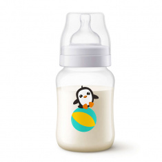 Avent Бутилка Anti-Colic 260 ml биберон Slow 2 дупки 1м+, пингвинче