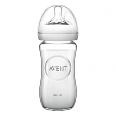Avent Стъклена бутилка Natural 240 ml биберон с 1 дупкa 1м+