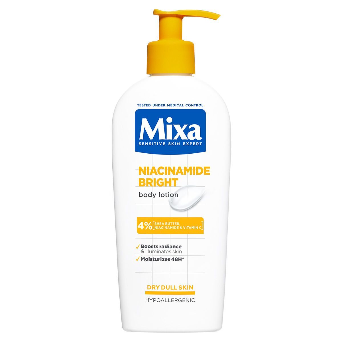 MIXA NIACINAMIDE BRIGHT Лосион за тяло за суха кожа без блясък, 400мл.