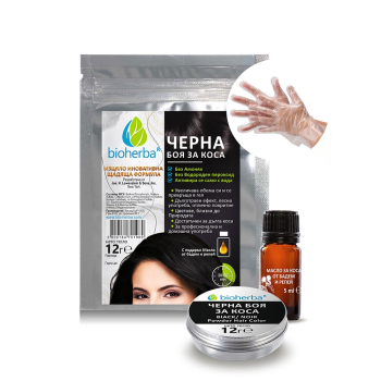Боя за коса Черна 12 гр + Масло от Бадем и Репей 5 мл, Bioherba