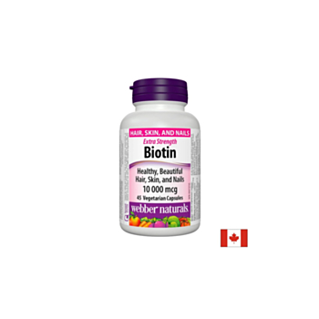 Biotin Extra Strength / Биотин екстра сила, 10000 mcg, 45 капсули Webber Naturals