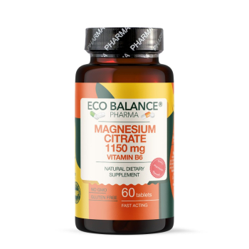 Магнезиев Цитрат 1150 mg + Витамин B6, Eco Balance, 60 таблетки