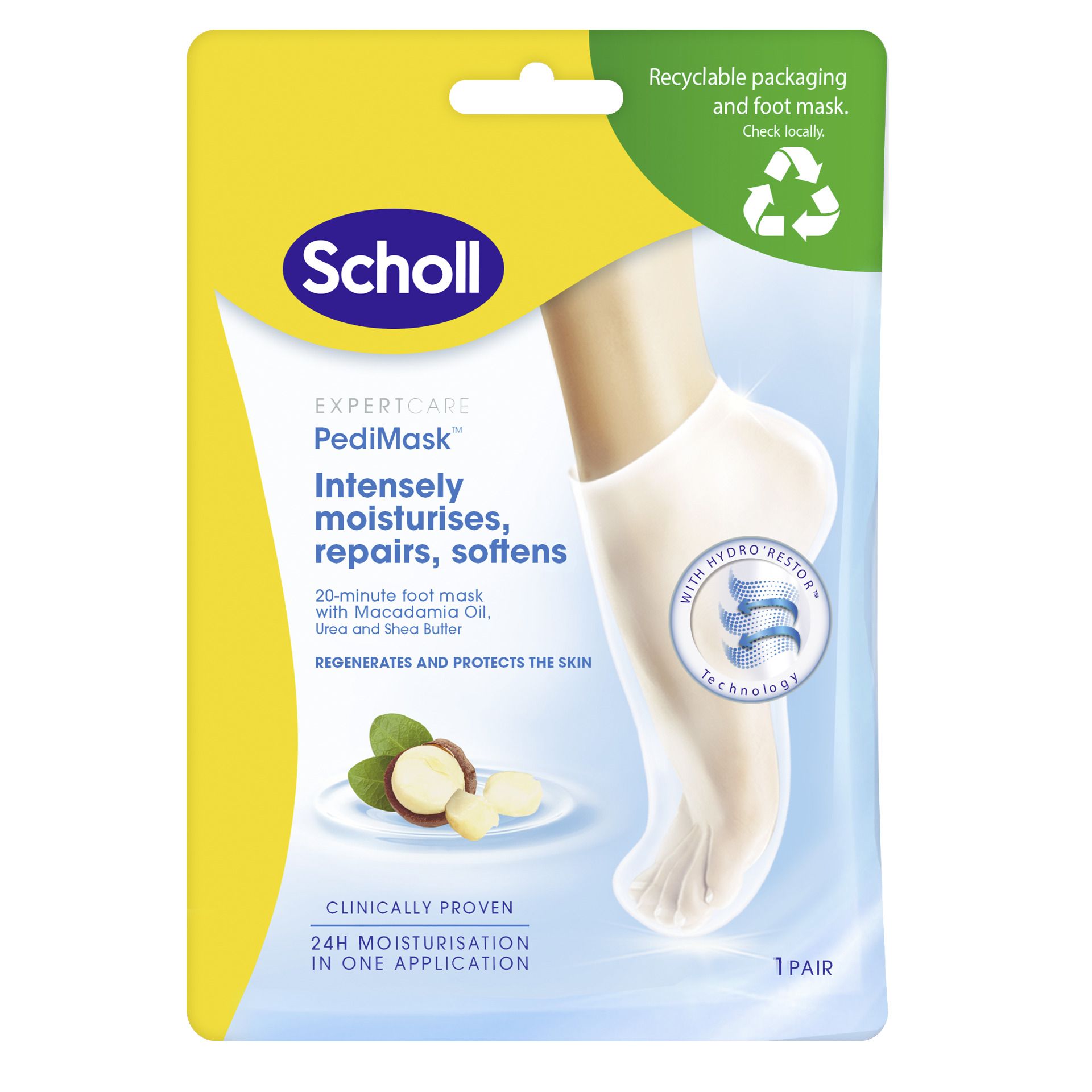SCHOLL Маска чорап с масло от Макадамия, 1 чифт