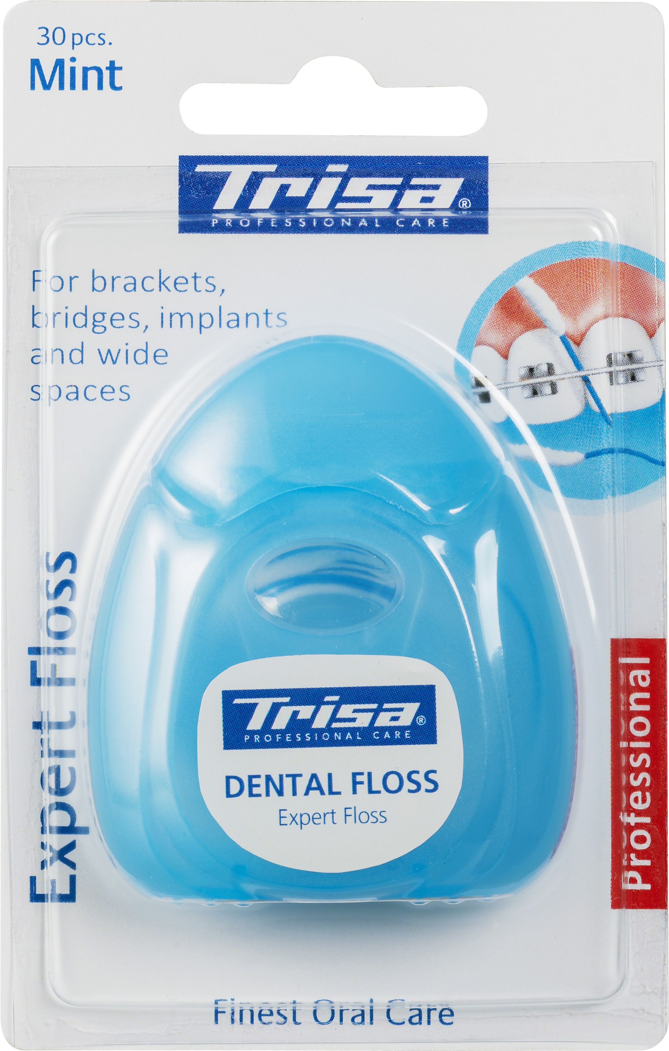 TRISA EXPERT FLOSS MINT Koнец за зъби 30 къса, за брекети, мостове, импланти и широки пространства, 1 бр.