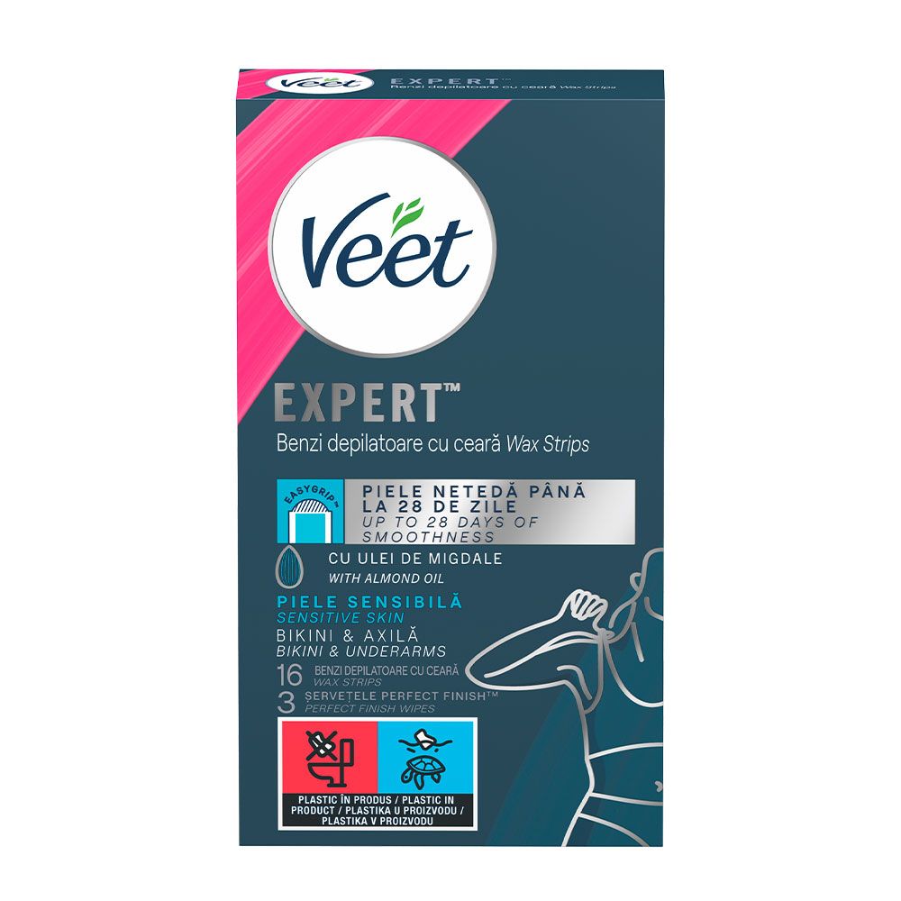 VEET EXPERT Депилиращи ленти студен восък  за бикини линия и подмишници, 16 бр.
