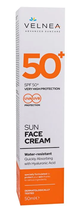 VELNEA SUN CARE Слънцезащитен крем за лице SPF 50+, 50 мл