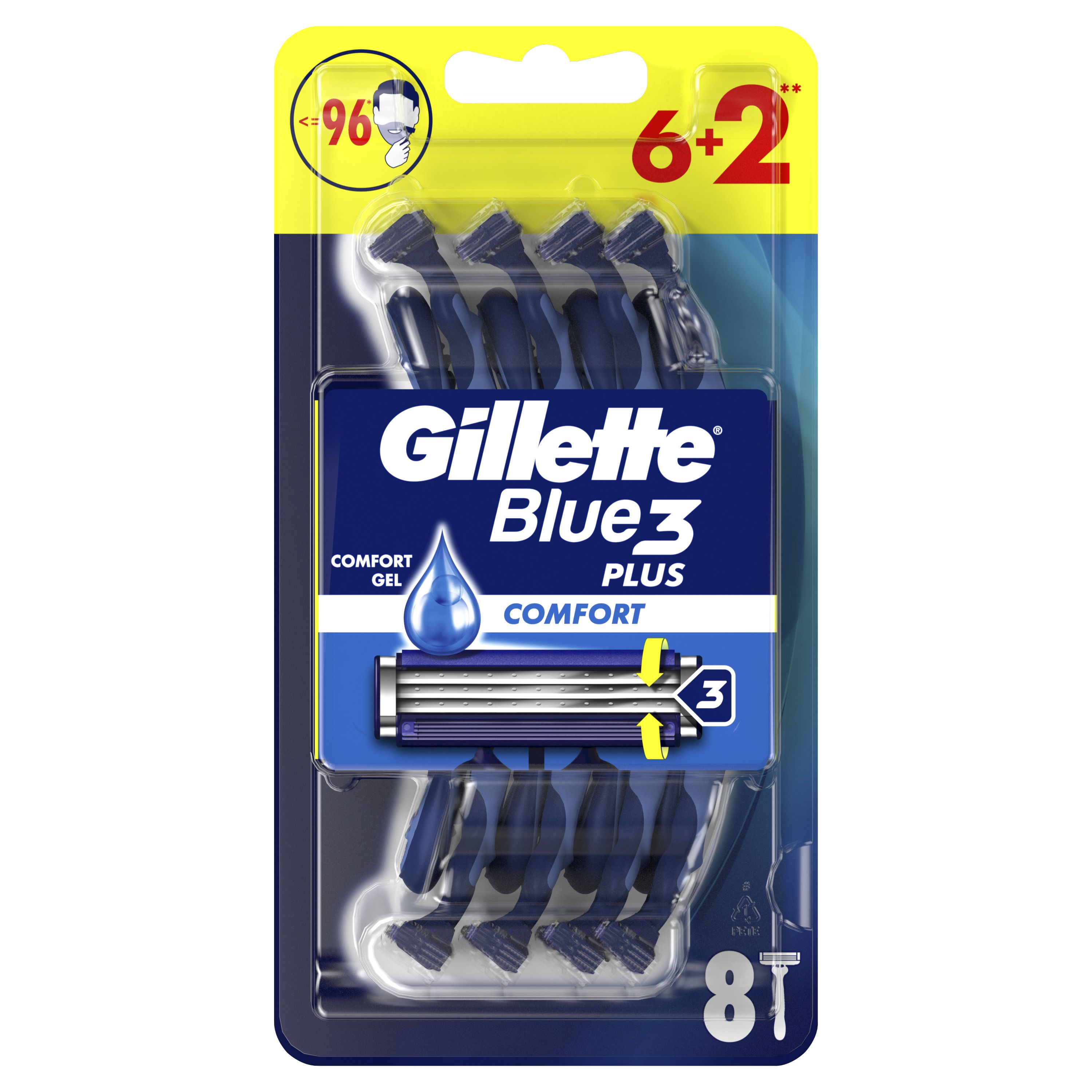 GILLETTE Blue 3 Plus Comfort Еднократна самобръсначка, 6+2 бр.