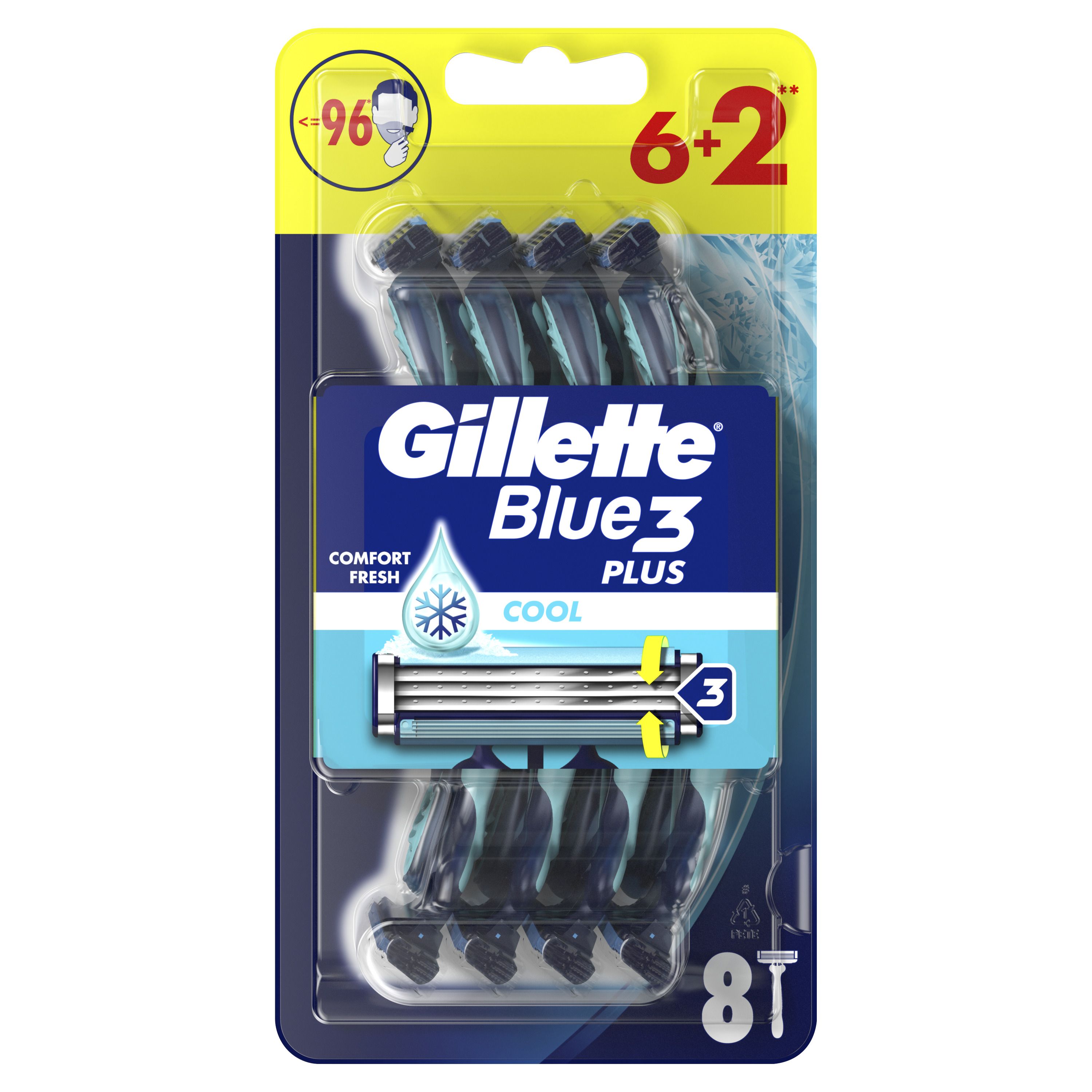GILLETTE Blue 3 Plus Cool Eднократна самобръсначка, 6+2 бр.