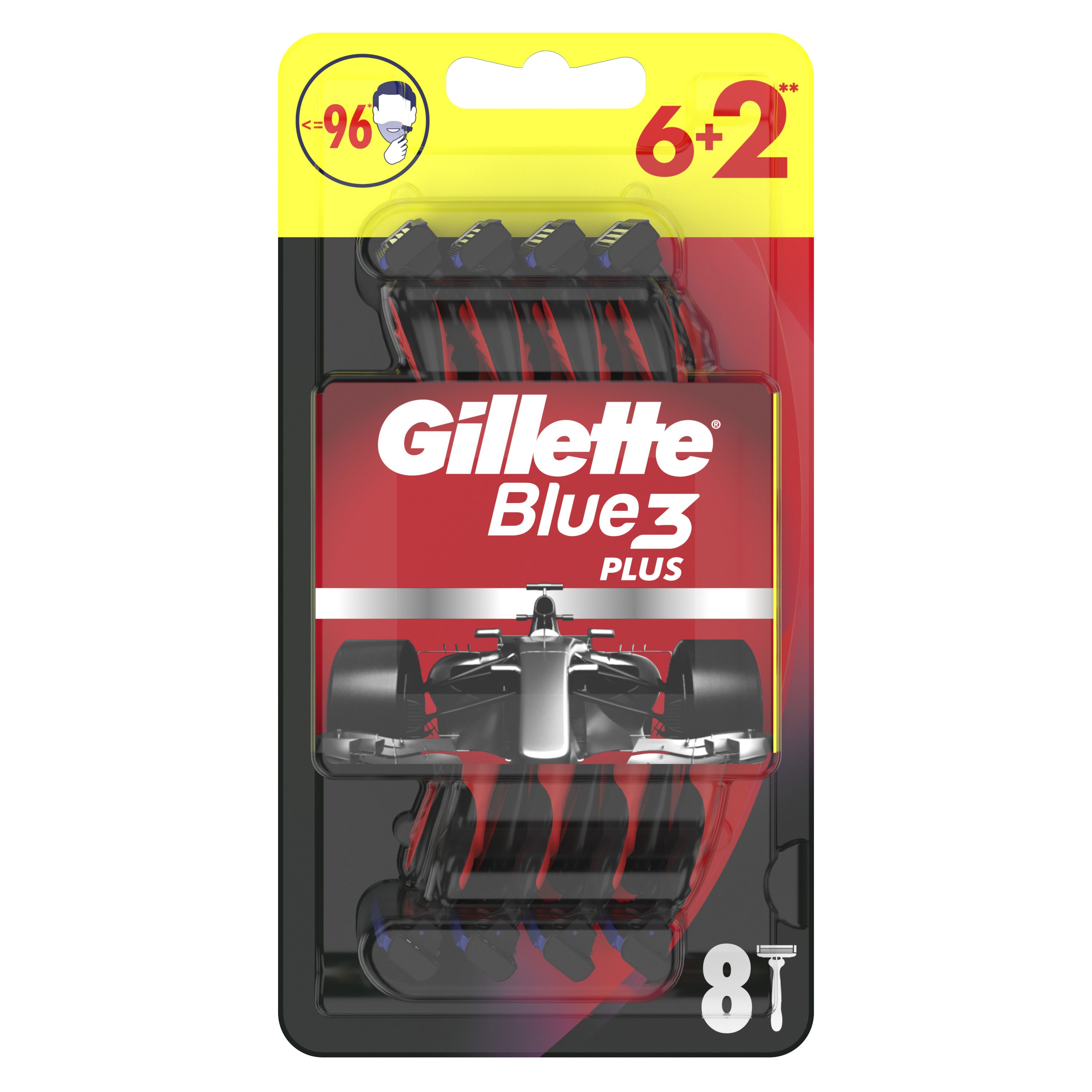 GILLETTE Blue 3 Plus Red Еднократна самобръсначка, 6+2 бр.